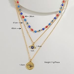 Dainty Layered Evil Eye Necklace Gold Plated stainless Steele with a Blue Eye Pendant and Multilayered and Adjustable Layering Choker Necklaces.