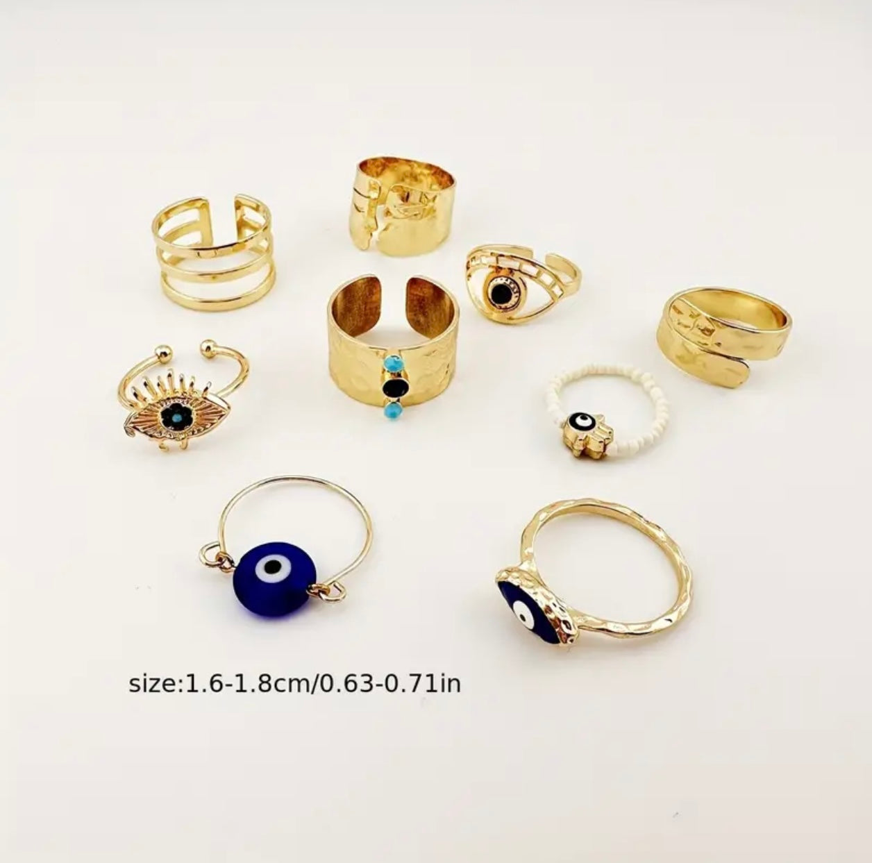 Stainless Steel Gold Plated Fashion Design Trendy Turquoise Evil Eye Rings