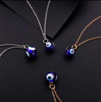 Stainless Steel Good Luck Protection Necklace Gift Fashion Three Sides Evil Blue Eye Pendant Necklace for Women