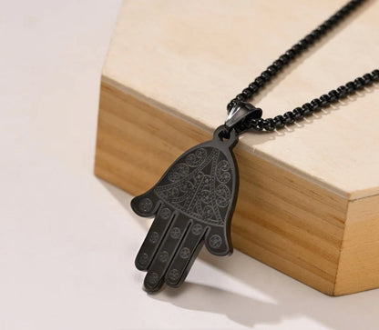 Stainless Steel hand of Fatima khamsa Pendant Necklace for Protection, Luck and success