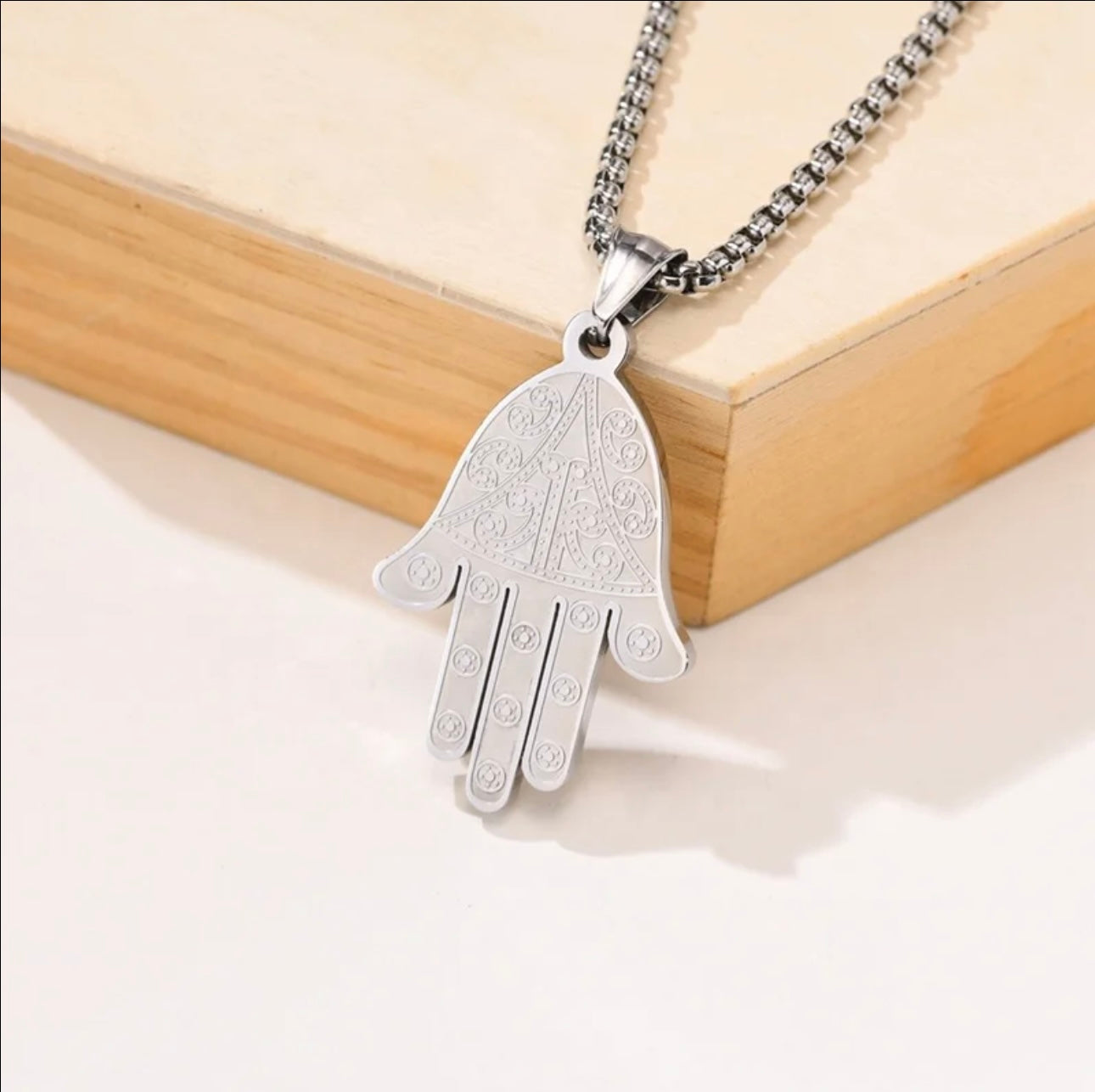 Stainless Steel hand of Fatima khamsa Pendant Necklace for Protection, Luck and success