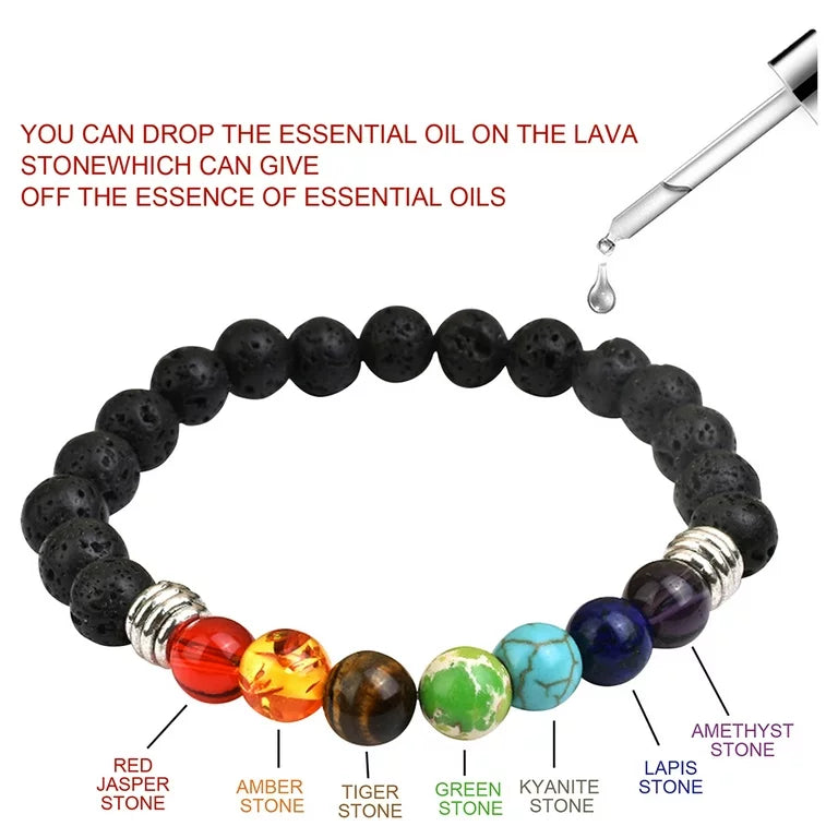 7 Chakra Diffuser Bracelet with volcanic Lava beads