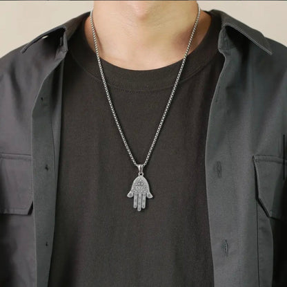 Stainless Steel hand of Fatima khamsa Pendant Necklace for Protection, Luck and success