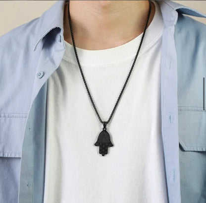 Stainless Steel hand of Fatima khamsa Pendant Necklace for Protection, Luck and success