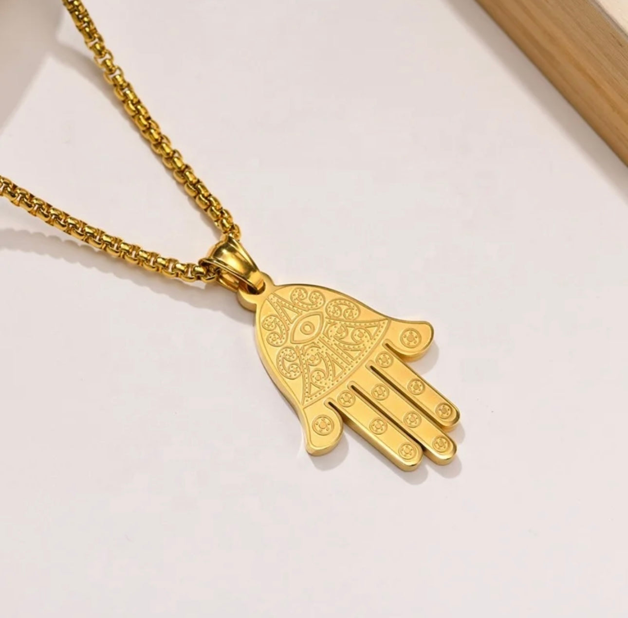 Stainless Steel hand of Fatima khamsa Pendant Necklace for Protection, Luck and success