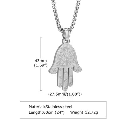 Stainless Steel hand of Fatima khamsa Pendant Necklace for Protection, Luck and success