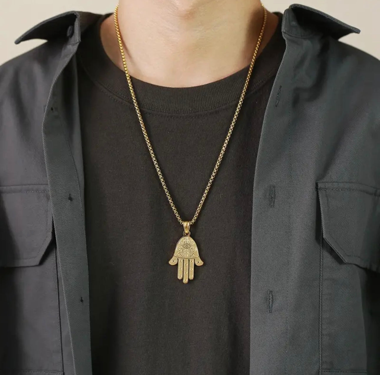 Stainless Steel hand of Fatima khamsa Pendant Necklace for Protection, Luck and success