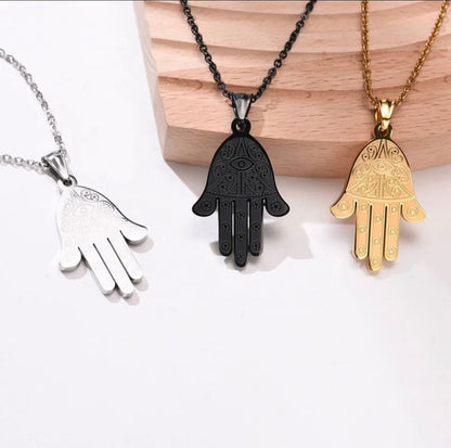Stainless Steel hand of Fatima khamsa Pendant Necklace for Protection, Luck and success