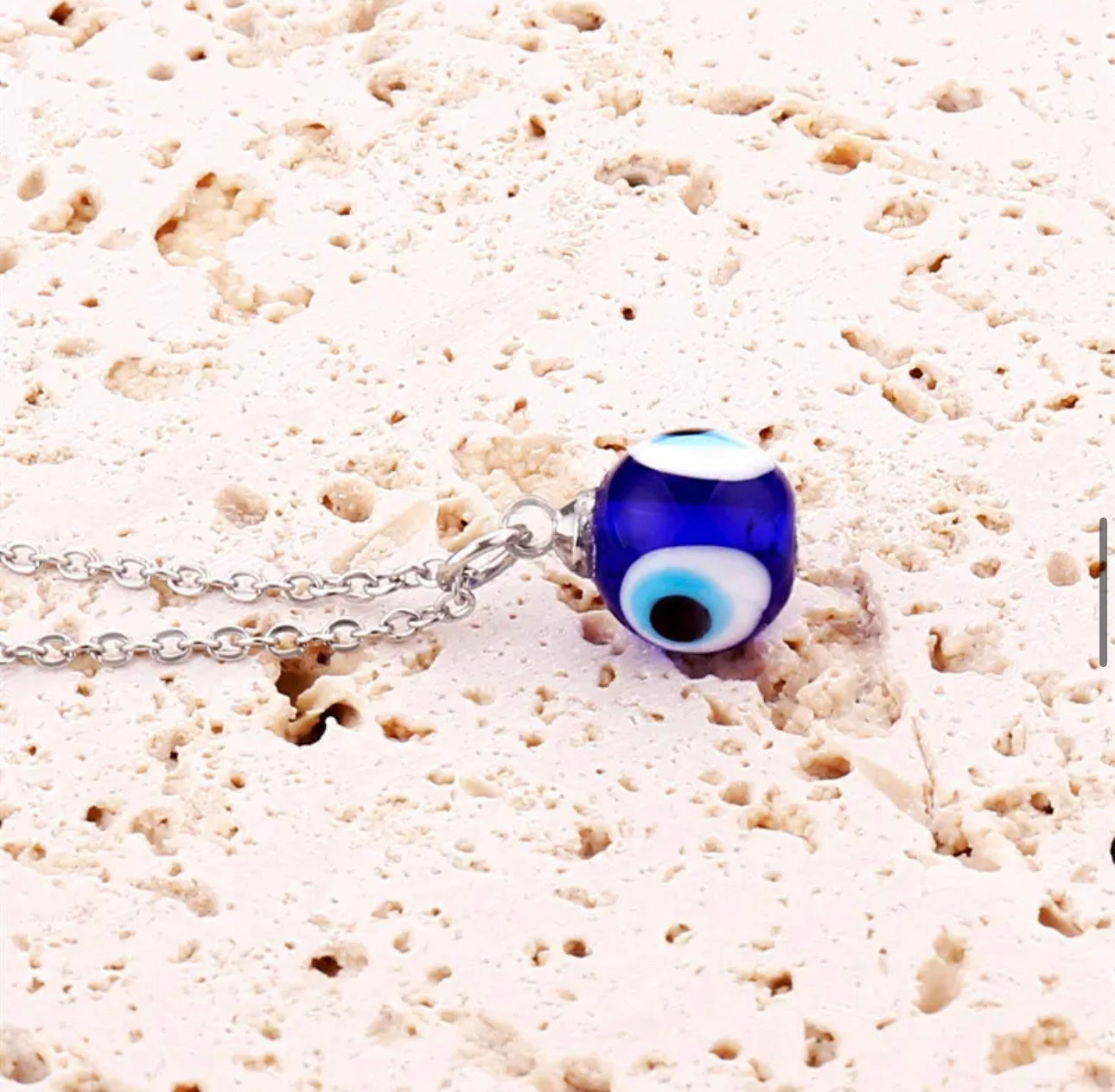Stainless Steel Good Luck Protection Necklace Gift Fashion Three Sides Evil Blue Eye Pendant Necklace for Women