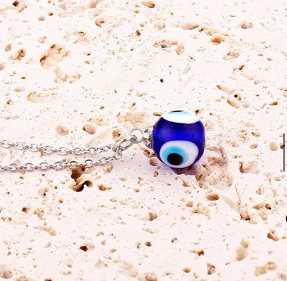 Stainless Steel Good Luck Protection Necklace Gift Fashion Three Sides Evil Blue Eye Pendant Necklace for Women
