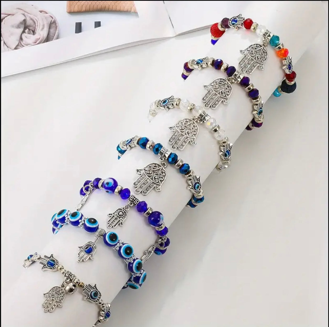 Unisex Hamsa Hand of Fatima Beaded Charm stretch Bracelets with Blue evil Eye amulet for Luck, Protection, and Blessings
