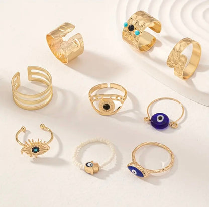 Stainless Steel Gold Plated Fashion Design Trendy Turquoise Evil Eye Rings