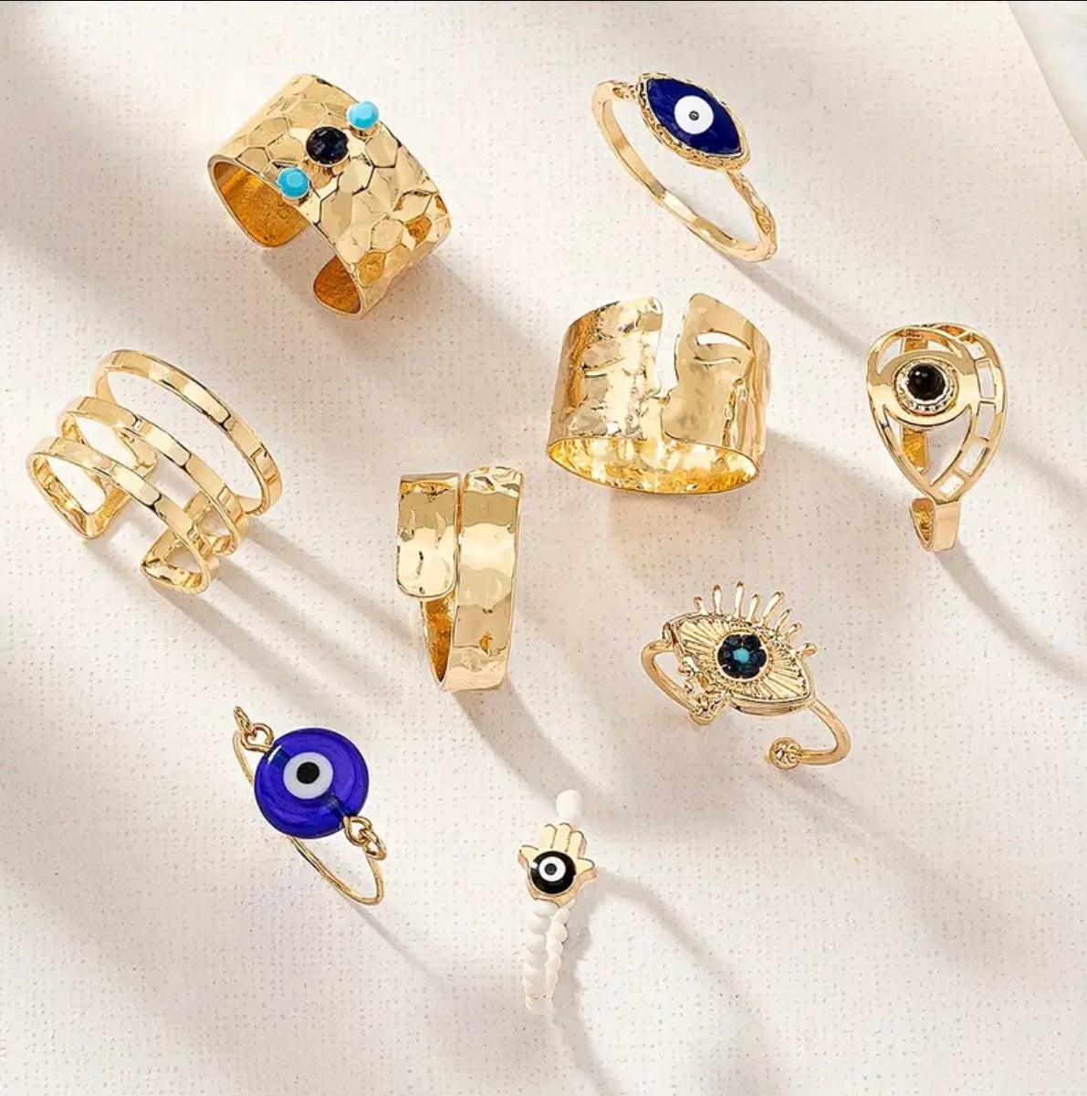 Stainless Steel Gold Plated Fashion Design Trendy Turquoise Evil Eye Rings