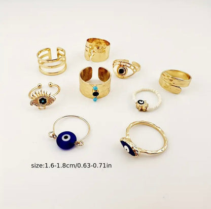 Stainless Steel Gold Plated Fashion Design Trendy Turquoise Evil Eye Rings