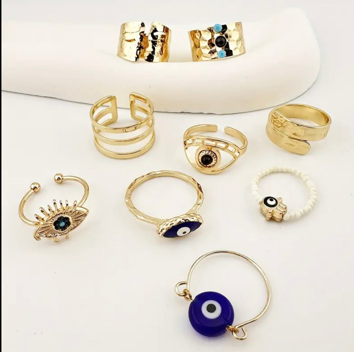 Stainless Steel Gold Plated Fashion Design Trendy Turquoise Evil Eye Rings