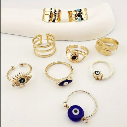 Stainless Steel Gold Plated Fashion Design Trendy Turquoise Evil Eye Rings