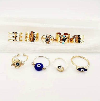 Stainless Steel Gold Plated Fashion Design Trendy Turquoise Evil Eye Rings